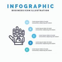 icono de línea de tecnología de mano de guante de seguimiento con fondo de infografía de presentación de 5 pasos vector