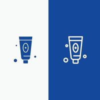 belleza cosmética cara línea de espuma y glifo icono sólido línea de banner azul y glifo icono sólido azul banne vector