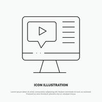 Computer Play Video Education Line Icon Vector