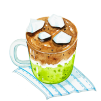 Watercolor iced matcha espresso fusion png