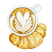 vattenfärg cappuccino croissant png
