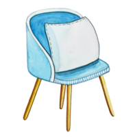 silla azul acuarela, estilo boho png