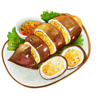 Watercolor Japanese food stuffed squid png