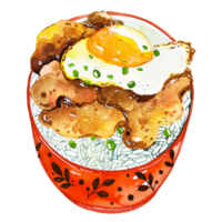 Watercolor Japanese food, beef rice bowl png