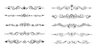 Set of Ornate Text Delimiters, Dividers, Page Bottom Decorative Borders, Vignettes. Hand-Drawn Romantic Elements vector