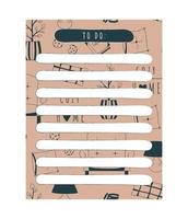 To do list template. Daily planner note paper. Decorated cozy home, interior items. Vector illustration