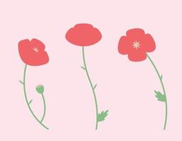 conjunto de amapolas en estilo plano. vector