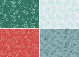 Seamless patterns with different berries. Nature textures in outline style. vector