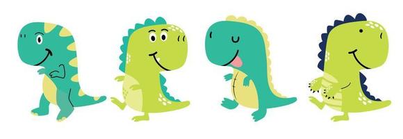 Cute dinosaur tyrannosaurus cartoon set vector