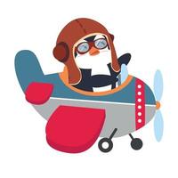 Funny pilot penguin flying plane cartoon vector