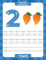 Number 2 trace, Worksheet for learning numbers, kids learning material, kids activity page vector