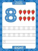 Number 8 trace, Worksheet for learning numbers, kids learning material, kids activity page vector