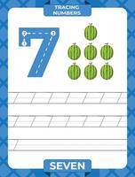 Number 7 trace, Worksheet for learning numbers, kids learning material, kids activity page vector