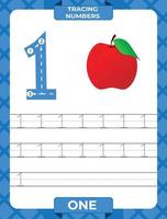 Number 1 trace, Worksheet for learning numbers, kids learning material, kids activity page vector