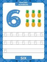 Number 6 trace, Worksheet for learning numbers, kids learning material, kids activity page vector