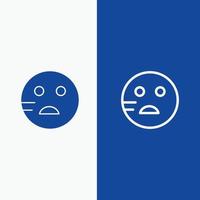 emojis tristes línea escolar y glifo icono sólido bandera azul línea y glifo icono sólido bandera azul vector