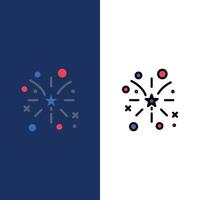 Firework Fire American Usa  Icons Flat and Line Filled Icon Set Vector Blue Background