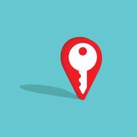 icono de mapa con ubicación de puntero de alfiler con llave de casa vector