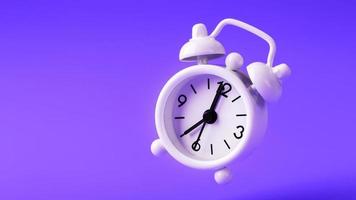 White retro style alarm clock in levitation isolated on purple background. photo