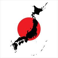 mapa negro detallado de japón sobre fondo blanco con punto rojo representa la bandera de japón vector