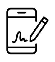 Digital signature with stylus pen and mobile phone flat vector icon for apps and websites