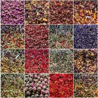 Collage of raw tea on the market photo