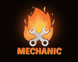 plantilla de diseño de logotipo mecánico. vector de ilustración de herramienta y fuego