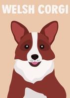 lindo retrato de corgi galés. cartel de perro corgi. estampado animal divertido para niños. vector