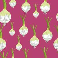 Hand drawn onion bulb seamless pattern. Onion in doodle style endless wallpaper. vector
