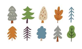 Set of cute tree for autumn design element. Collection of simple cartoon of nature hand drawn illustration. vector