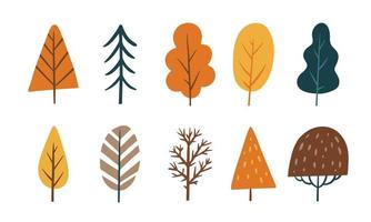 Set of cute tree for autumn design element. Collection of simple cartoon of nature hand drawn illustration. vector