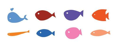 Set of cute fish for ocean design element. Collection of simple cartoon hand drawn illustration. vector