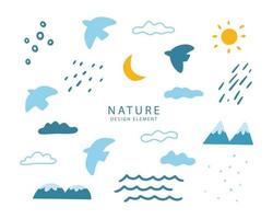 Set of cute landscape symbol for nature design element. Collection of simple cartoon hand drawn illustration. vector