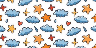 Abstract cloud and stars in cute pattern design style for cartoon background and wallpaper vector