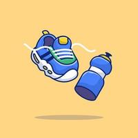 Running Sneaker And Mineral Bottle Water Cartoon Vector Icon Illustration. Sport Object Icon Concept Isolated Premium Vector. Flat Cartoon Style