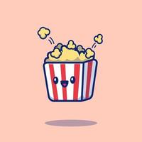 Cute Popcorn Cartoon Vector Icon Illustration. Food Icon Concept Isolated Premium Vector. Flat Cartoon Style