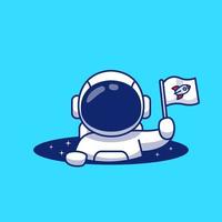 lindo astronauta sosteniendo la bandera en la ilustración del icono del vector de dibujos animados del agujero espacial. ciencia tecnología icono concepto aislado vector premium. estilo de dibujos animados plana