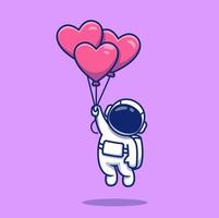 Cute Astronaut Floating With Love Balloons Cartoon Vector Icon Illustration. Science Technology Icon Concept Isolated Premium Vector. Flat Cartoon Style