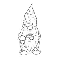 Cute dwarf in hnd drawn doodle style. Gnome in wizard hat. Fairy tale character in sketch style. vector