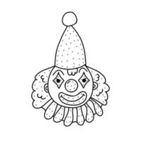 Hand drawn vector illustration of a circus clown icon in doodle style. Cute illustration of a clown icon on a white background.