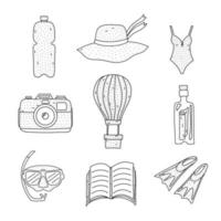 Hand drawn set of travel elements in Doodle sketch style. T Illustration for any web design. vector