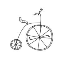 Hand drawn vector illustration of circus bike in retro doodle style. Cute illustration of circus bike on a white background in doodle style.