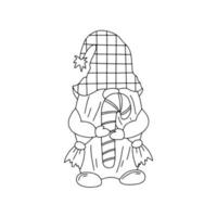 Cute dwarf in hand drawn doodle style. Gnome with candy. Fairy tale character in sketch style. vector