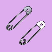 A set of images, a closed silver safety pin, a vector illustration in cartoon style on a colored background