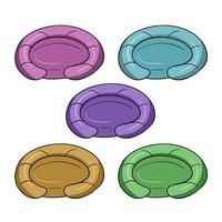 A set of colored icons, a pillow-litter for dogs and cats, a comfortable soft chaise longue, a vector illustration in cartoon style on a white background