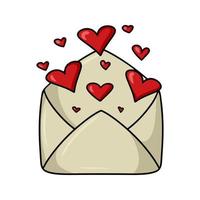 Romantic open envelope with hearts, a letter for a declaration of love, vector illustration in cartoon style on a white background