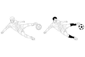 jugador de fútbol vectorial. ilustración de arte de línea en blanco y negro. vector