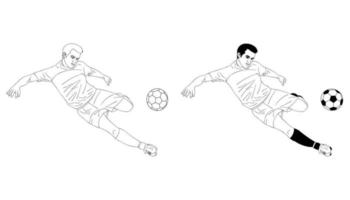 jugador de fútbol vectorial. ilustración de arte de línea en blanco y negro. vector