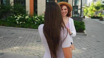 twee Dames onderzoeken stad samen Aan een zonnig dag video