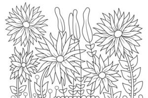 flores dibujadas a mano sobre fondo blanco para adultos libro para colorear vector